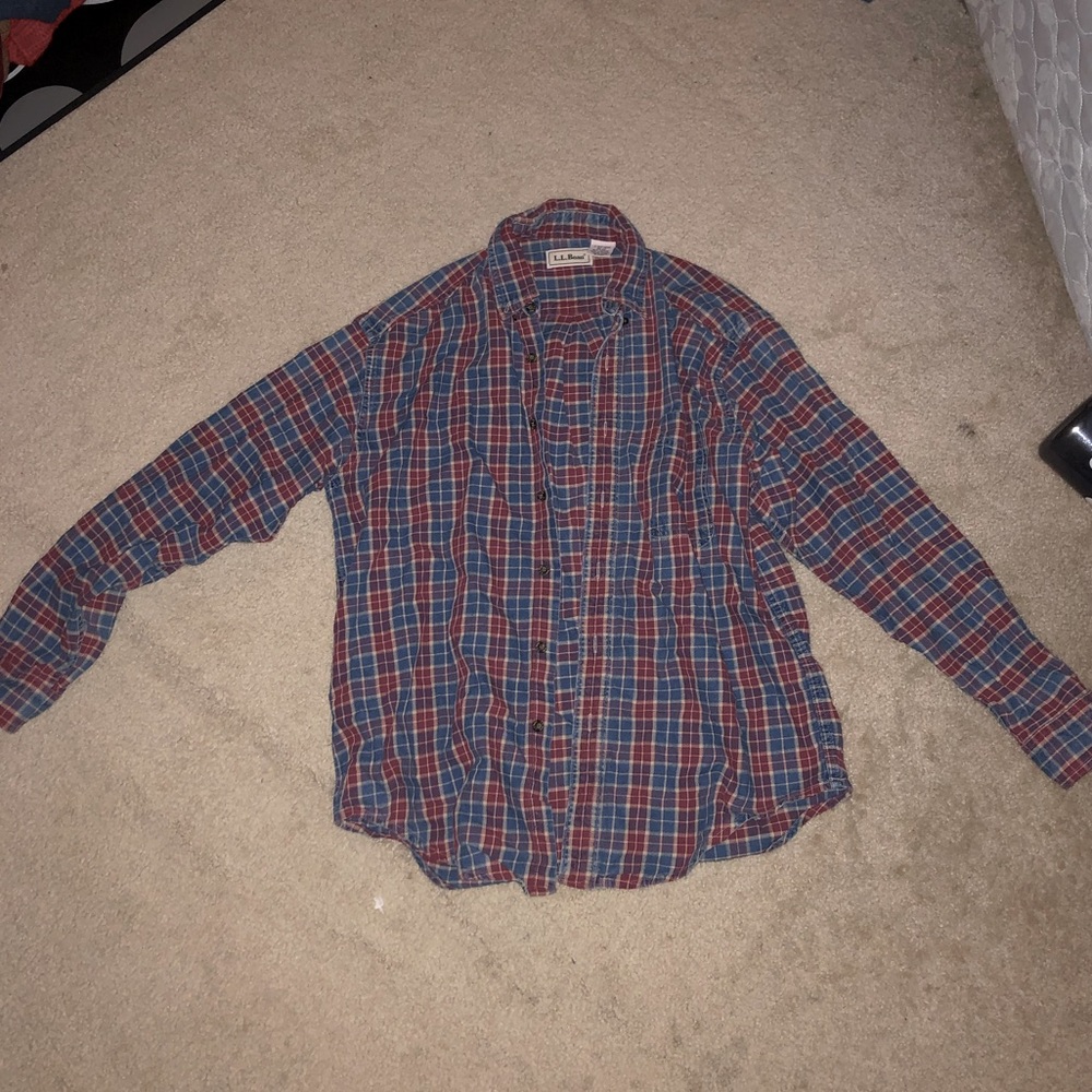 Vintage LL Bean blue and pink plaid flannel